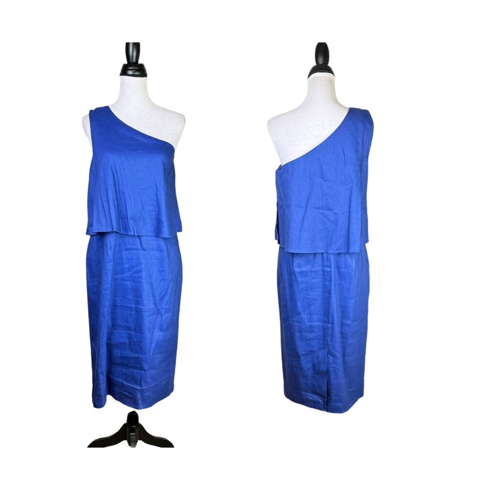Antonio Melani NWT Dark Blue Linen Blend One Shoulder Overlay Sheath Dress